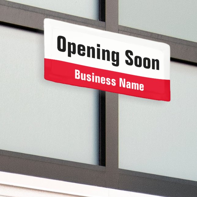 Opening Soon Red Black and White Business Banner (Outside Building)