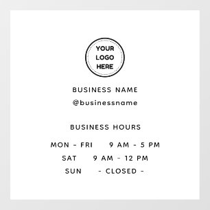 Opening Time With Logo Business Hours Window Cling