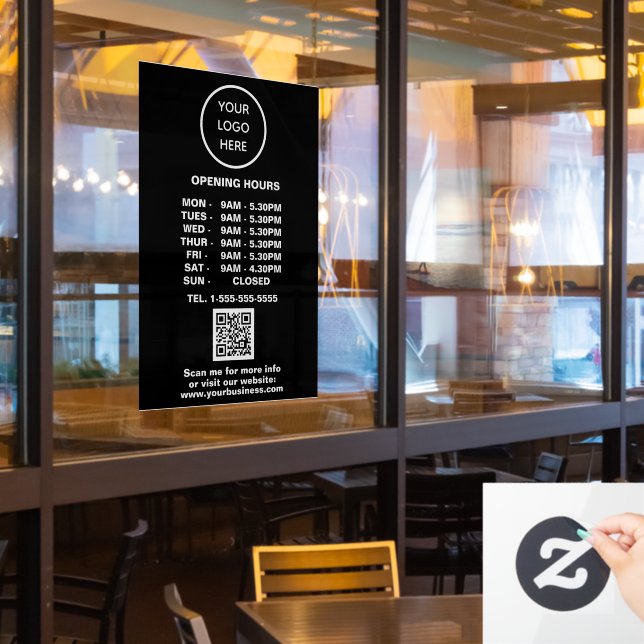 Opening times Black Business Logo QR Code  (Restaurant Window)