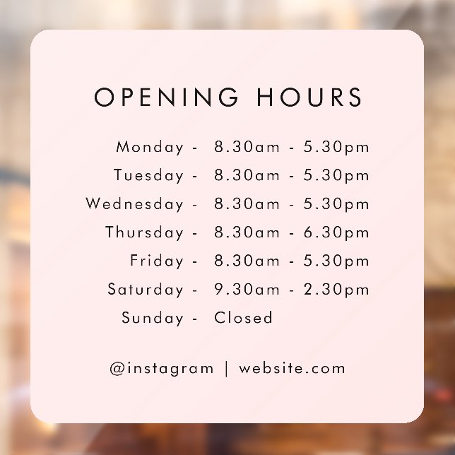 Opening Times | Business Hours Blush Pink (Sheet 2)