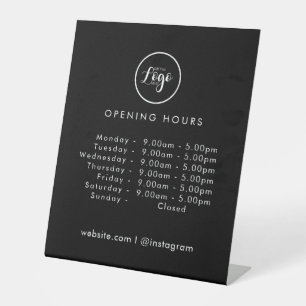 Opening Times   Business Logo Opening Hours Black  Pedestal Sign