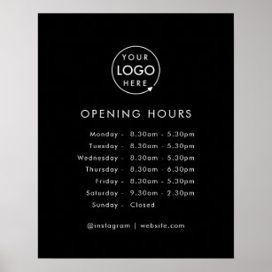 Opening Times   Business Logo Opening Hours Black Poster