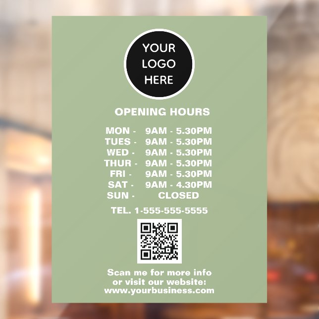 Opening times Sage Green Business Logo QR Code  (Sheet 2)