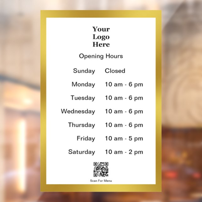 Opening Times White Gold Business Logo QR Code (Sheet 2)