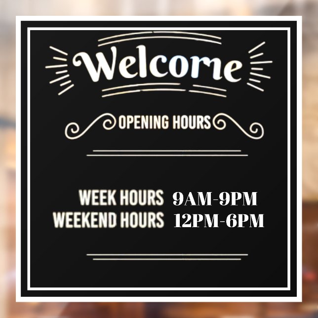 Opening Times Window Sticker Customizable Template (Sheet 2)