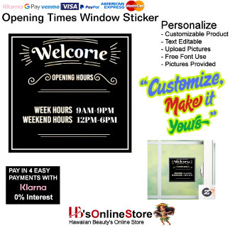 Opening Times Window Sticker Customizable Template
