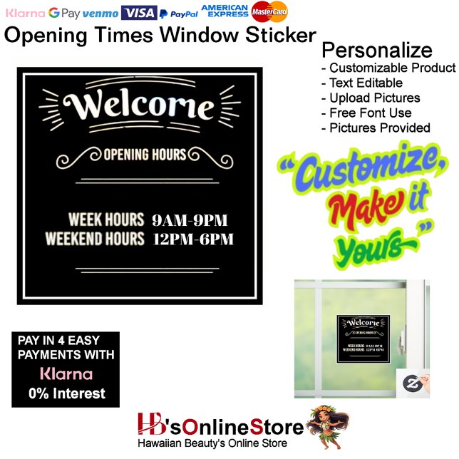 Opening Times Window Sticker Customizable Template (Opening Times Window Sticker Customizable Template.)
