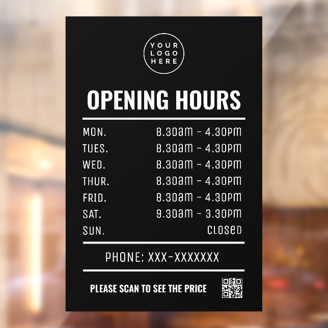 Opening Times With Qr Code And Business logo  (Sheet 2)