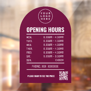 Opening Times With Qr Code Logo Burgundy Arch