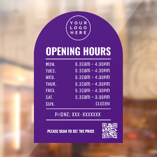 Opening Times With Qr Code Logo Purple Arch