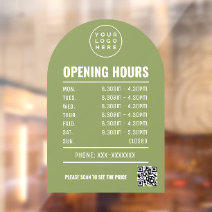 Opening Times With Qr Code Logo Sage Green Arch