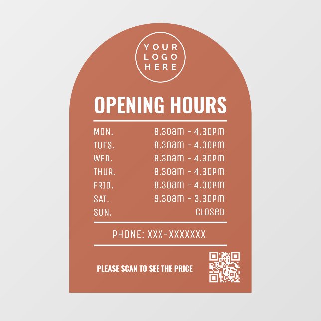 Opening Times With Qr Code Logo Terracotta Arch (Sheet)