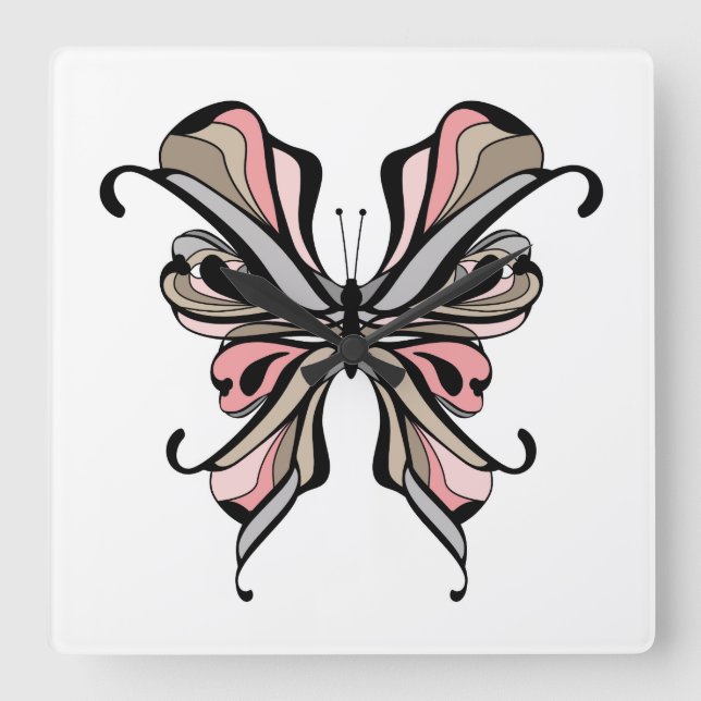 Openwork butterfly square wall clock (Front)