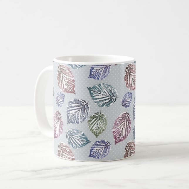 Openwork leaves on a light grey background  coffee mug (Front Left)