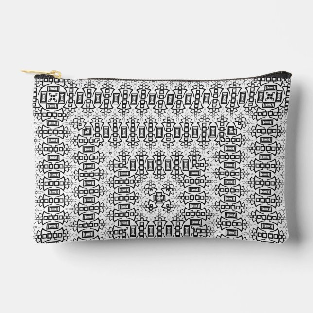 Openwork squares art deco retro black white accessory pouch (Front)
