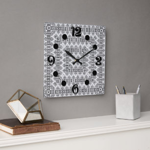 Openwork squares art deco retro black white square wall clock