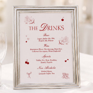 Opera Burgundy Wedding Bar Drinks Menu Poster
