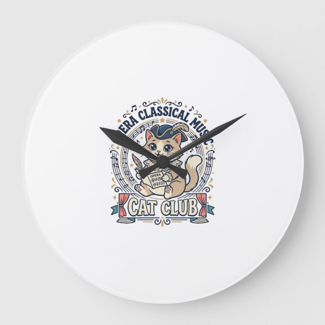 Opera Classical Music Cat Cute Cat T-Shirt Design  Large Clock (Front)