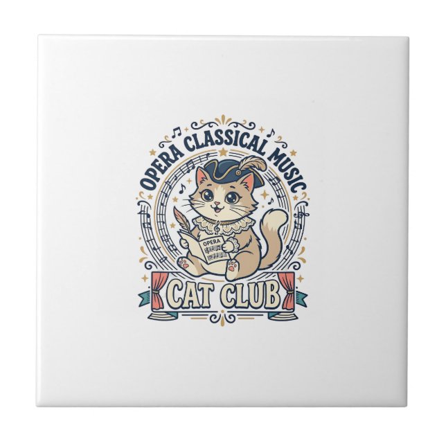 Opera Classical Music Cat Cute Cat T-Shirt Design  Tile (Front)