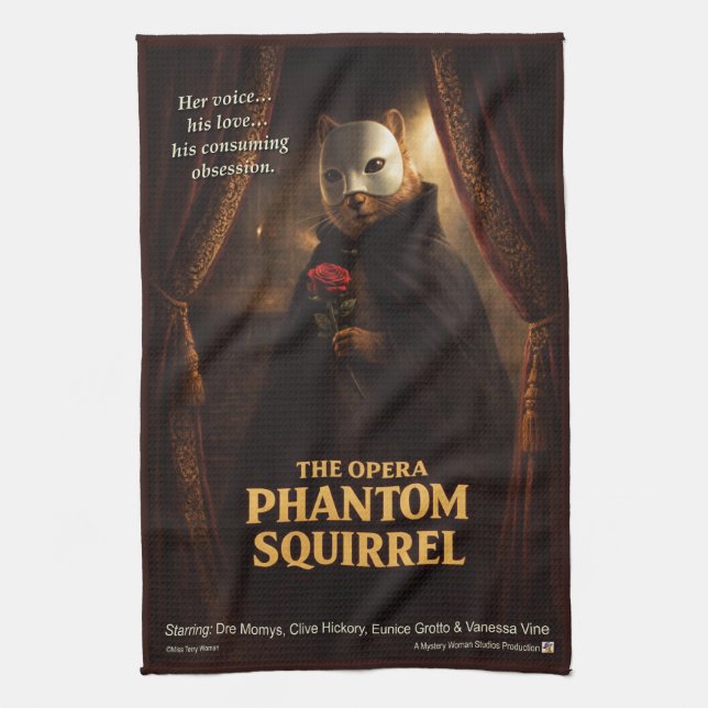 Opera Phantom Squirrel Parody Tea Towel (Vertical)