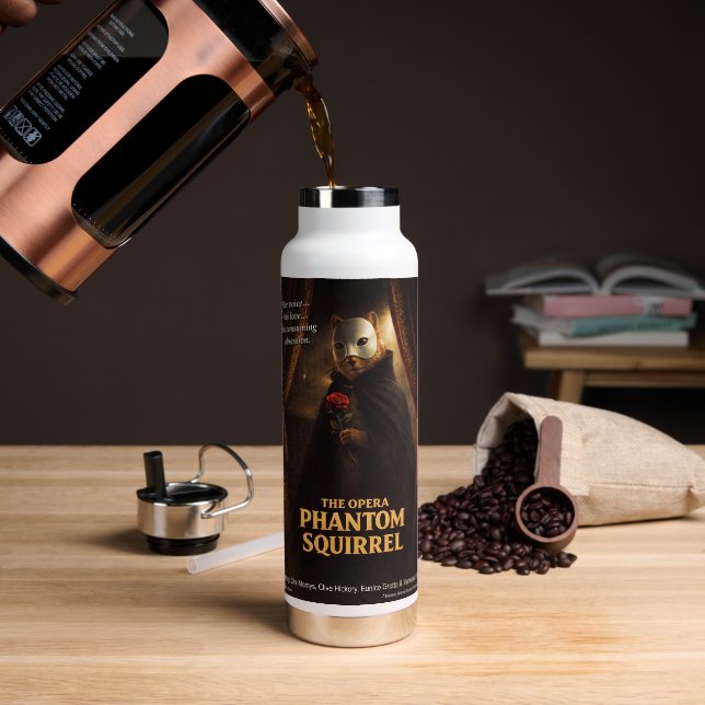 Opera Phantom Squirrel Parody Water Bottle (Coffee (Rotated))