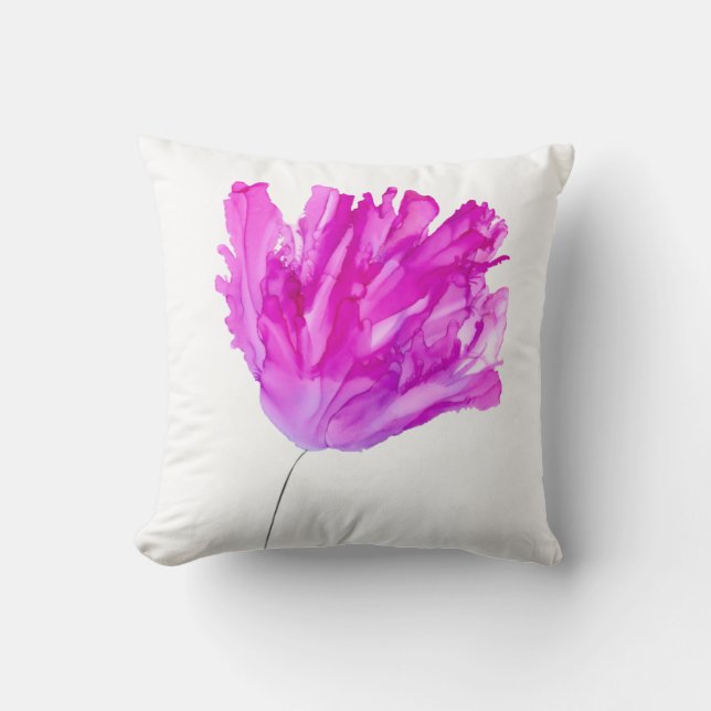 Opera Pink fringed Tulip handpainted throw pillow (Front)