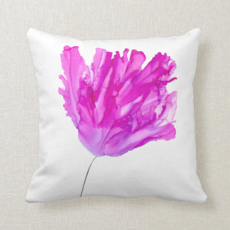Opera Pink fringed Tulip handpainted throw pillow