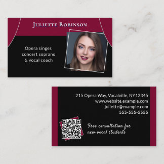 Opera Singer Singing Tutor QR Code Black Dark Red Business Card