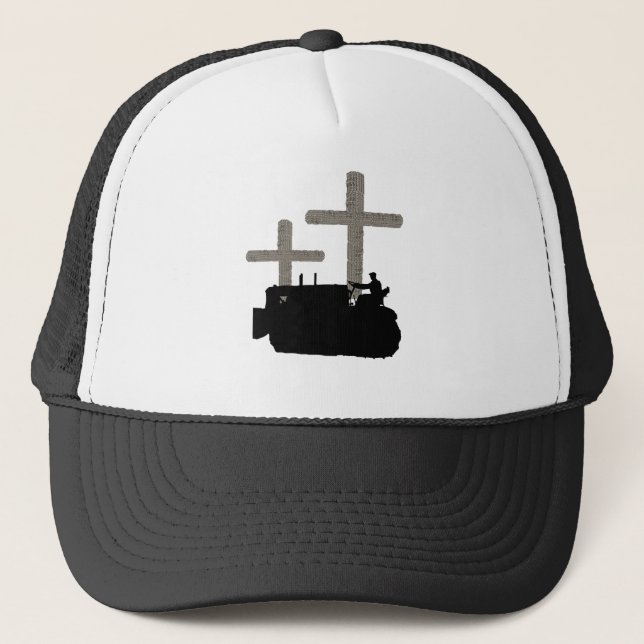 OPERATING ENGINEER BULLDOZER VINTAGE CROSS JESUS TRUCKER HAT (Front)