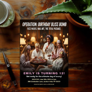 Operation Birthday Bliss Spa Party  Invitation