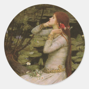 Ophelia by the Pond by John William Waterhouse Classic Round Sticker