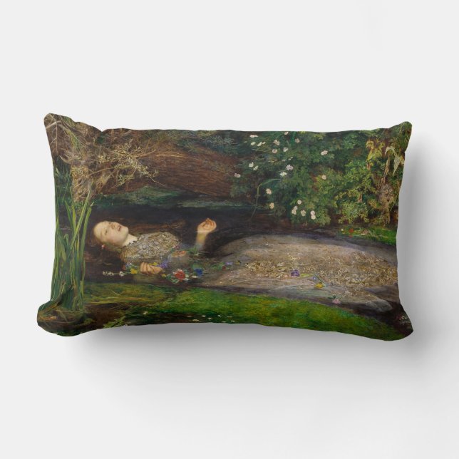 Ophelia, c. 1852 by Sir John Everett Millais Lumbar Cushion (Front)