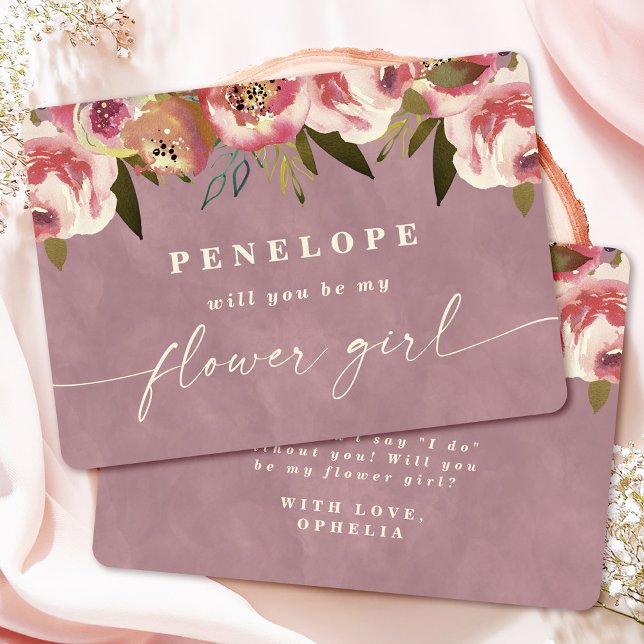 Ophelia Chic Pink Floral Flower Girl Proposal Card (Say "I DO" to Romantic Watercolor Florals and a Cottagecore Vibe with the Ophelia Wedding Suite.)
