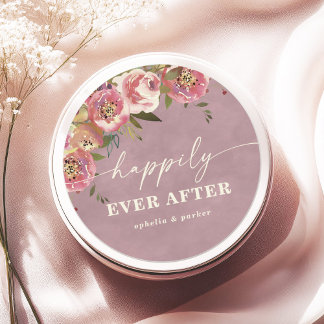 Ophelia Chic Pink Happily Ever After Wedding Favou Classic Round Sticker
