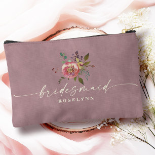 Ophelia Cottagecore Dusty Pink Floral Bridesmaid Accessory Pouch