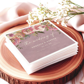 Ophelia Cottagecore Dusty Pink Floral Wedding Napkin
