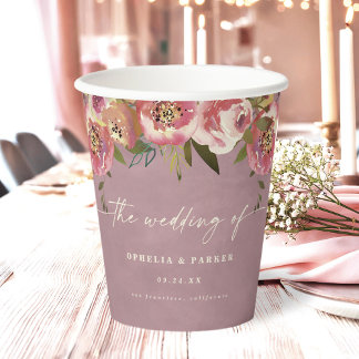 Ophelia Cottagecore Dusty Pink Floral Wedding Paper Cups