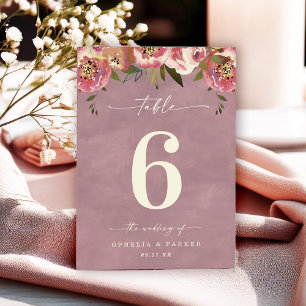 Ophelia Cottagecore Dusty Pink Floral Wedding Table Number