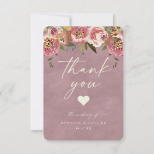 Ophelia Cottagecore Dusty Pink Traditional Wedding Thank You Card