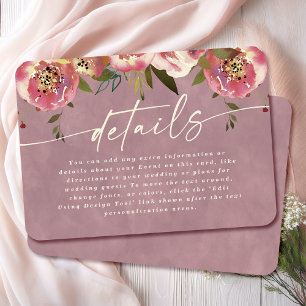Ophelia Cottagecore Dusty Pink Wedding Details Enclosure Card