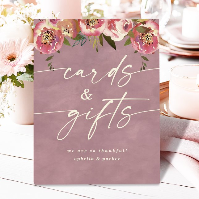 Ophelia Dusty Pink Floral Cards and Gifts Wedding Pedestal Sign (Say "I DO" to Romantic Watercolor Florals and a Cottagecore Vibe with the Ophelia Wedding Suite.)