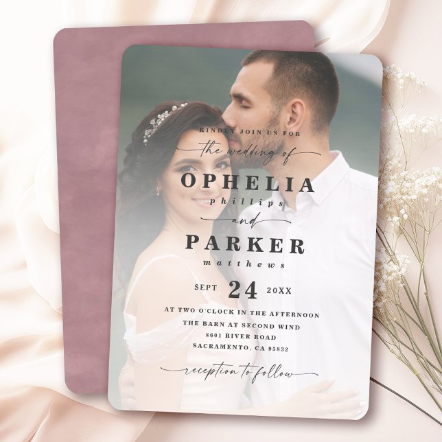 Ophelia Elegant Script Photo Wedding Invitation (Say "I DO" to Romantic Watercolor Florals and a Cottagecore Vibe with the Ophelia Wedding Suite.)