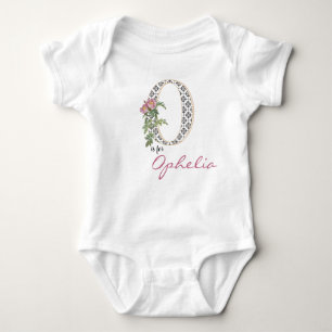 Ophelia Name Reveal Floral Letter O Girl Flower Baby Bodysuit