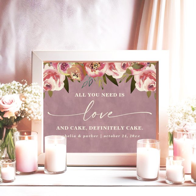 Ophelia Pink All You Need Is Love Wedding Sign (Say "I DO" to Romantic Watercolor Florals and a Cottagecore Vibe with the Ophelia Wedding Suite.)