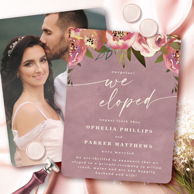 Ophelia Pink Floral Surprise Elopement Wedding Announcement (Say "I DO" to Romantic Watercolor Florals and a Cottagecore Vibe with the Ophelia Wedding Suite.)