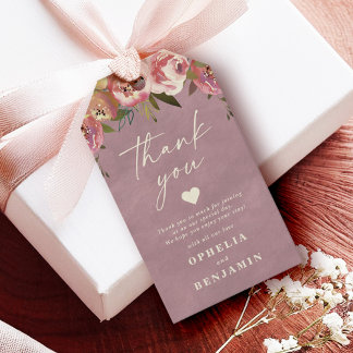 Ophelia Pink Floral Wedding Thank You with Photo Gift Tags