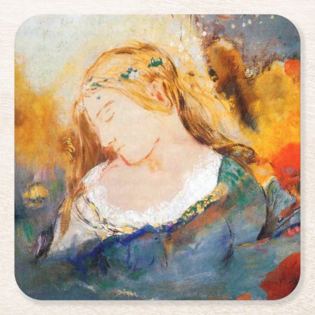 Ophelia, Redon Square Paper Coaster (Front)