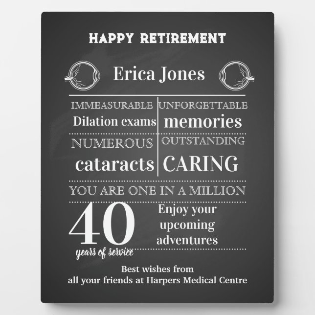 Ophthalmologist retirement gift for boss plaque (Front)