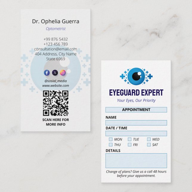 Ophthalmology Clinic Business | Clean Appointment Business Card (Front/Back)