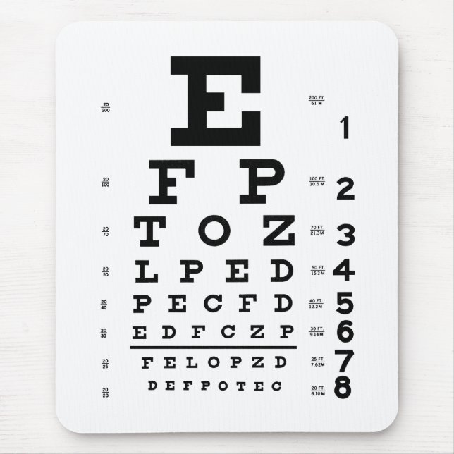 Ophthalmology Optometry Eye Chart White and Black Mouse Pad (Front)